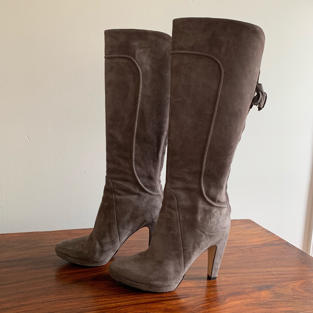 Joan & David Grey Suede Knee High Boots Si…